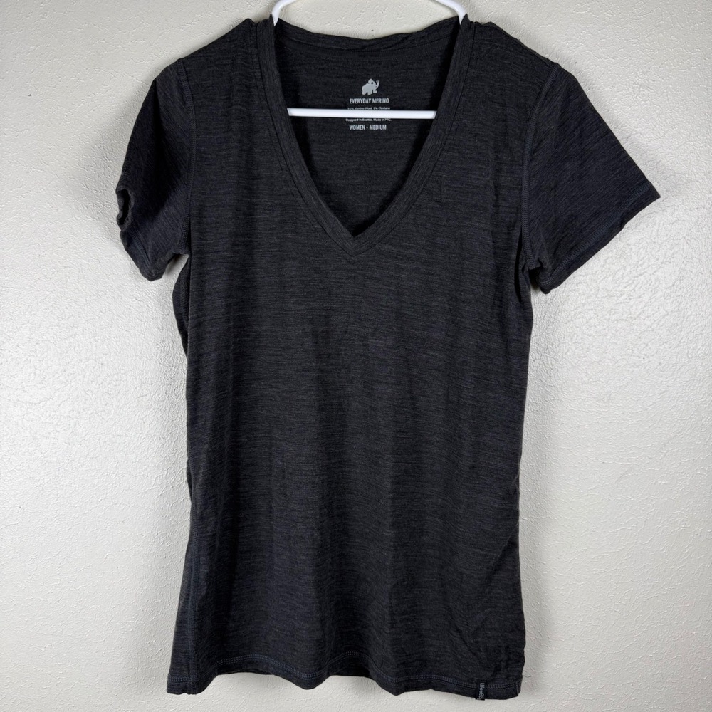 Woolly Everyday Merino V-Neck T-Shirt Womens Medium Charcoal Gray Wool Blend Tee
